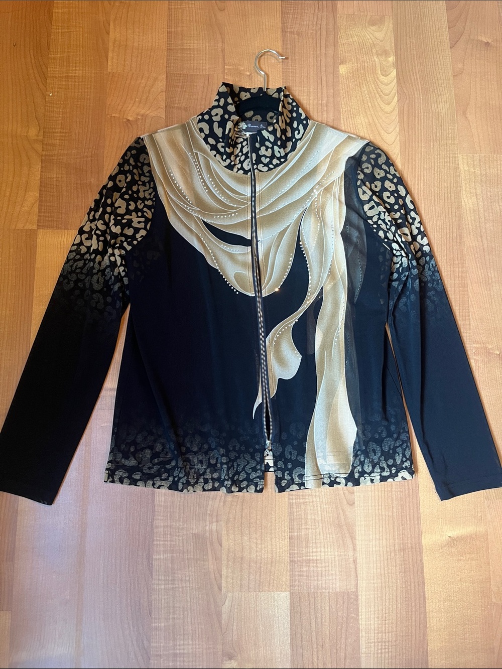 Damee, Inc Black Jacket with Gold Draped Graphic